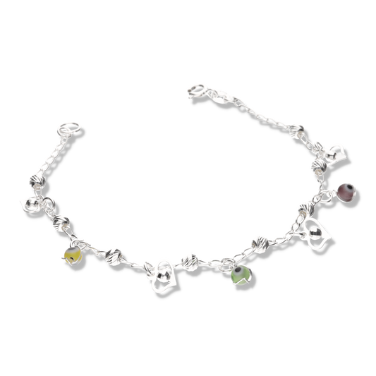 Pulsera de Corazones c/Bola Diamantada y Ojos Turcos