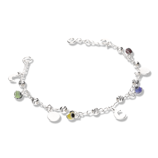 Pulsera de Lunas c/Bola Diamantada y Ojos Turcos