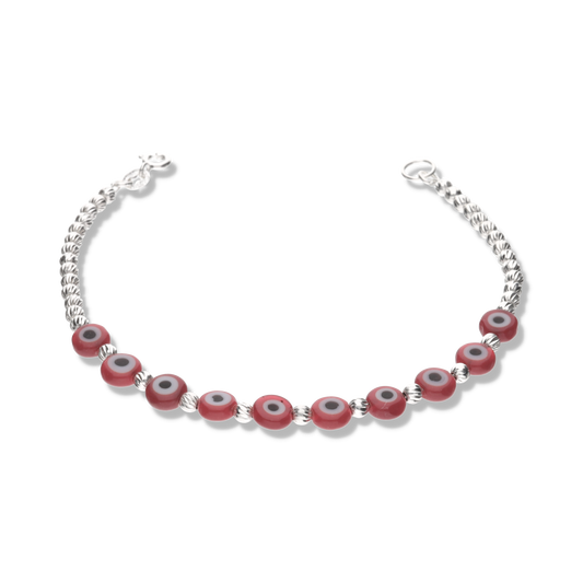 Pulsera de Bolitas y Ojos Turcos Rojos